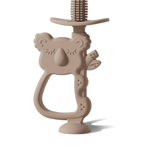 Moonkie Teething Toy, Safe & Easy to Hold BPA Free Silicone Teethers, 360° Baby Toothbrush with Suction Base, Teether Toys Best for Babies 6-12 Months (Koala Warm Taupe)