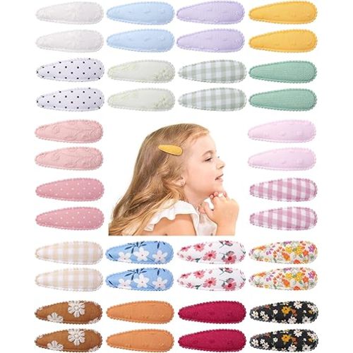 doboi 40Pcs Toddler Hair Clips Hair Barrettes Baby Girls Hair Bows Clips Floral Print Non Slip Snap Hairpins Flower Hair Clips for Girls Kids Toddler Hair Accessories