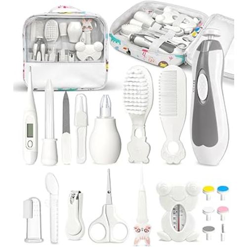 Baby Healthcare and Grooming Kit, Electric Safety Nail Trimmer Baby Nursery Kit, Newborn Care Kits with Hair Brush Comb for Newborn Infant Toddlers Baby Boys Girls Kids, Baby Shower Gifts (White)