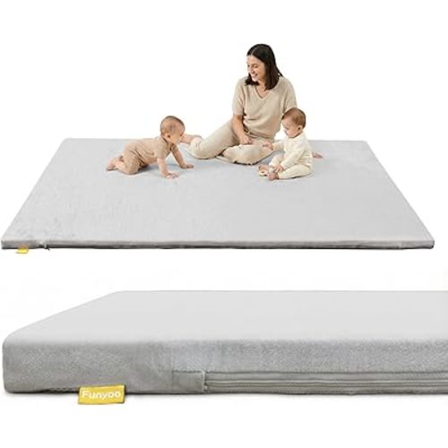 79" ×59" Padded Baby Play Mat for Floor, 1.2" Thick Foam Baby Playpen Mat, Cushioned Tummy Time Mat with Non-Slip Bottom, Removable & Machine Washable Cover, Fits 79" x59" Playpens