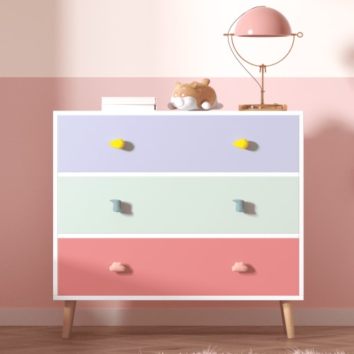 Aukfa Kids 3 Drawer Dresser for Bedroom, Wooden Chest of Drawers for Toddler Kids,Colorful