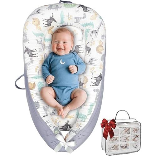 Baby Lounger, Baby Lounger for Newborn 0-24 Months, Premium Soft & Breathable Infant Lounger, Pure Cotton Baby Nest for Boys & Girls, Portable Newborn Lounger for Travel and Home.