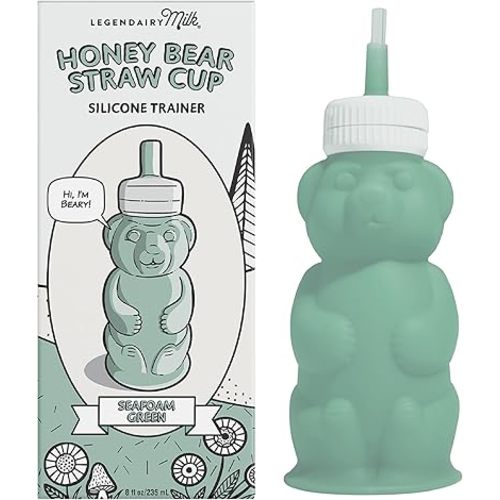 Legendairy Milk NEW V2 Honey Bear Straw Cup Silicone for Babies (Green), 8 oz. Dishwasher Safe, Food Grade Silicone, Honeybear Sippy Cup for Ages 4+ Months