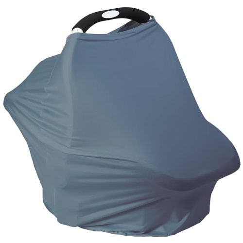Breathable Car Seat Cover for Babies – Multi-Purpose Soft Rayon Nursing Cover for Breastfeeding, High Stretchy Infant Carseat Canopy, Stroller Cover (Smooth Rayon, Blue)
