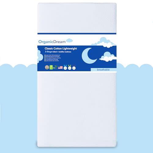 ORGANICDREAM Crib Mattress + Toddler Bed - 100% Breathable Proven to Reduce Suffocation Risk, Hypoallergenic, GREENGUARD Certified - Lightweight 2-Stage Removable Cover - Deluxe 6" Thick - White