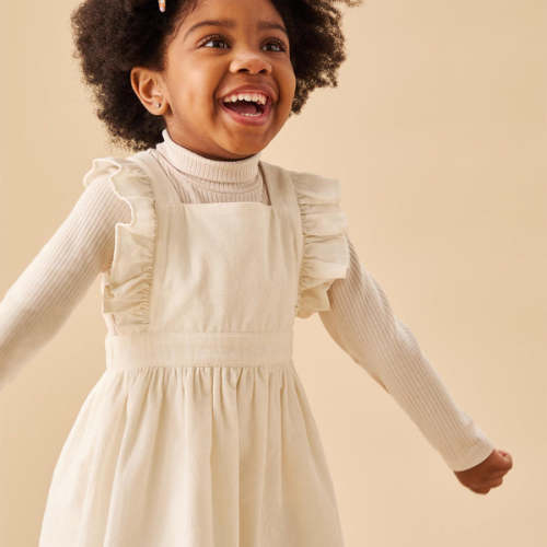 Corduroy Frilled Pinafore Dress Ecru / 3 - 6 M