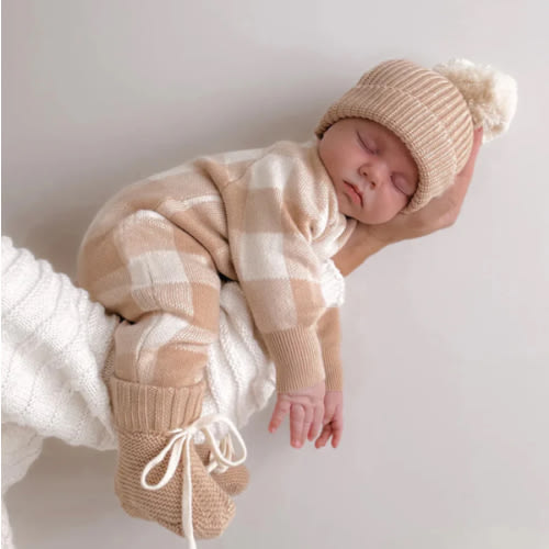 Gingham Knit Jumpsuit in Tan – Sweet June