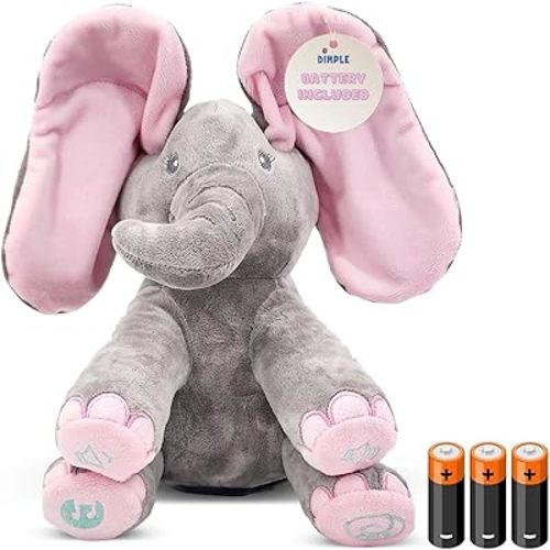 Dimple Kaia Interactive Animated Singing & Peek-A-Boo Plush Elephant Stuffed Animal w/Floppy Ears - Easter Basket Stuffers for Toddler - Musical Baby Toy - Baby Easter Gift for Kids, Battery Included