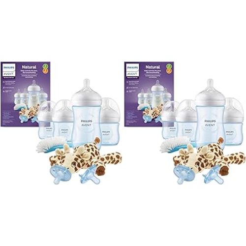 Philips Avent Natural Baby Bottle with Natural Response Nipple, Blue Baby Gift Set with Snuggle, SCD838/04 (Pack of 2)