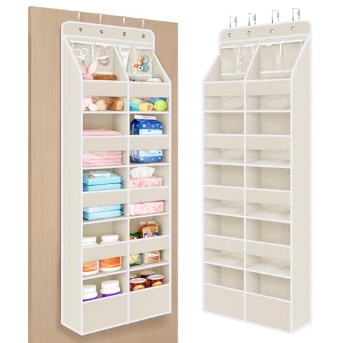 Univivi 6-Shelf Over Door Hanging Organizer Fabric Door Storage with 10 Large Pockets and 4 Small PVC Pockets Closet Cabinet Wall Mount Hanging Storage Organizers for Baby Nursery (Beige Pattern)