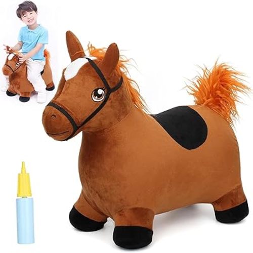 INPANY Bouncy Horse Toys for 2 Year Old Boy, Toddler Plush Bouncing Farm Animals, Inflatable Hopper, Jumping bounce Horse, Kid Ride on Rubber Bouncer, Outdoor Indoor Baby Birthday Gift for 3 4 Yr Girl