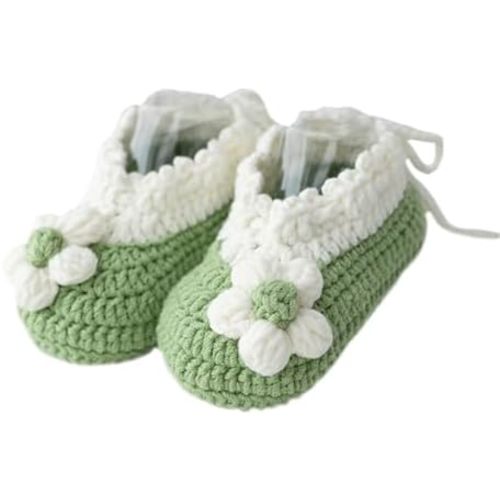 TJCONETJC Baby Booties Newborn Handmade Crochet Soft Knit Cozy Shoes First Walkers for Infant Toddler Girls
