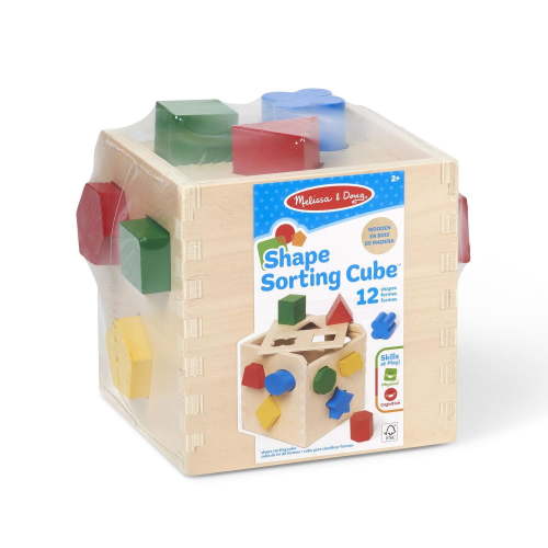 Melissa & Doug Shape Sorting Cube - Classic Wooden Toy With 12 Shapes