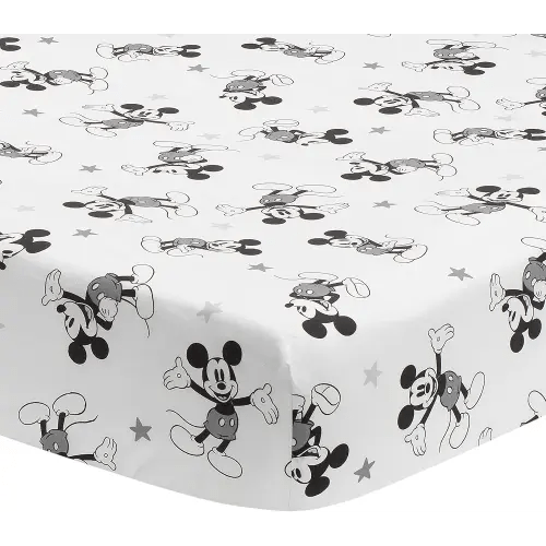 Lambs & Ivy Magical Mickey Mouse Cotton Fitted Crib Sheet - White, Disney