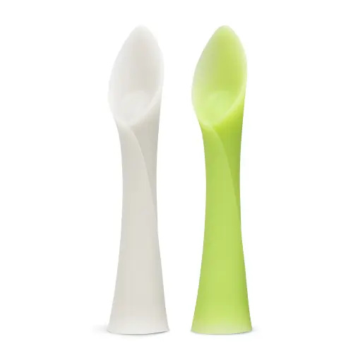 Olababy Training Spoon for Baby-Led Weaning (2-Pack) - Pearl/Kiwi Green