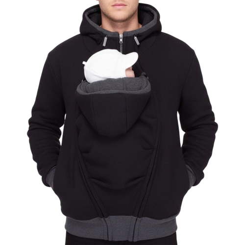 Dad Kid Wearing Hoodie Full Zipper Multi-Functional Nursery Bag Dad Long Sleeved Hoodies for Family Outings elegantly