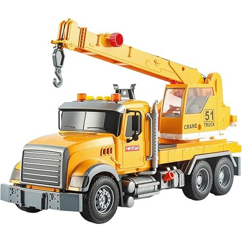 Large Crane Truck Toy for 3+ Years Old Boys Girls, Kids Construction Toys with Sound and Light Friction Powered Transport Truck Crane Vehicle Toy for Toddler Christmas Birthday Gifts