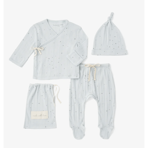Blue Celestial Organic Cotton Ribbed Layette Set