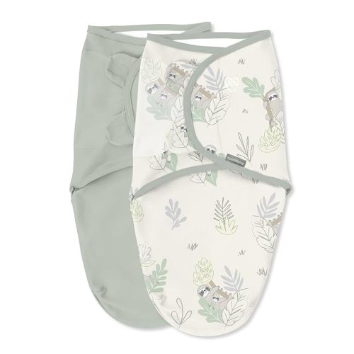 Ingenuity SwaddleMe Original Swaddle, 100% Cotton, Improves Sleep & Calms Startle Reflex, 0-3 Months, 1.0 TOG, 2-Pack, Baby Swaddle Blanket - Peekaboo Sloth