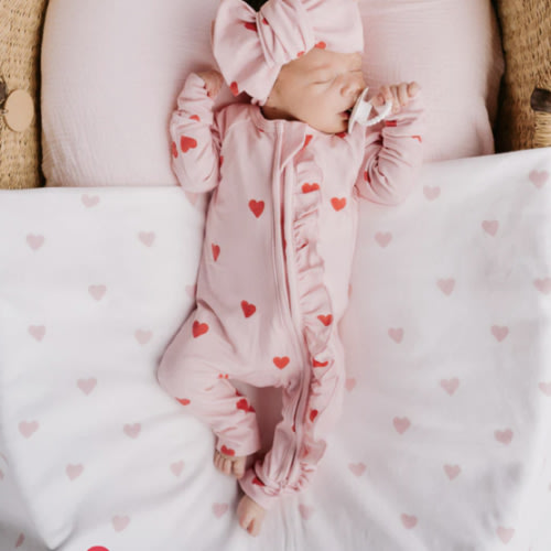 Frill Zip Romper | Red Hearts – Little and Fern