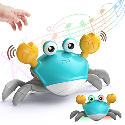 Plnmlls Crawling Crab Baby Toy - Tummy Time Toys - with Music and LED Light,Built-in Rechargeable Battery and Volume Can be Turned Off for 0-6 6-12 Months Walking Toddler Birthday Gift(Blue-Indigo)