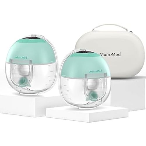 MomMed S33 Wearable Breast Pump with Case – Double Hands-Free Electric Breast Pump with 4 Modes, 9 Suction Levels, Night Light, Portable Quiet & Rechargeable, 17/19/21mm Flange Inserts