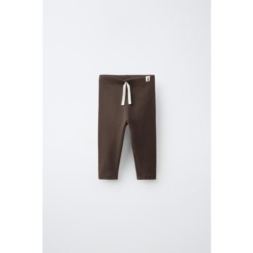 LABEL DETAIL RIBBED LEGGINGS - Chocolate brown | ZARA United States