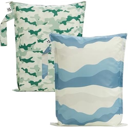 Tiny Twinkle Mess Proof Wet Bags | 2-Pack Reusable Waterproof Wet Bags for Swimsuits | Baby Clothes | Travel & Diaper Bag (Blue Floral)