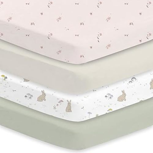 Little Grape Land Crib Sheets 4 Pack for Boys and Girls, Baby Neutral Crib Fitted Sheets for Standard Crib & Toddler Mattress, Super Soft Breathable Fitted Crib Sheet Set (Fog Flower & Fern)