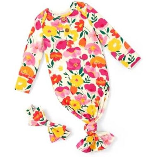 PATPAT Baby Sleeper Gown with Bamboo Viscose for Newborn Girls Boys, Knotted Nightgown with Mittens for Infant Home Coming