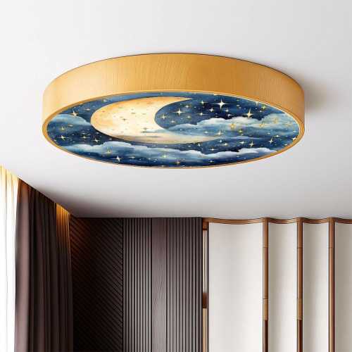 Moon & Stars Ceiling Light – Remote Control Dimmable LED Fixture, Modern Nursery Night Sky Lamp (15.8")