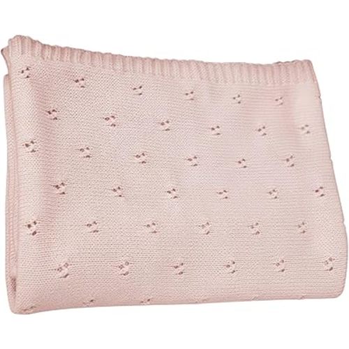 Grewear Baby Knit Blanket, 100% Cotton Eyelet Patterns, Soft, Cozy, Lightweight Swaddle for Newborn & Infant Swaddling Beige Neutral, Perfect Baby Shower Ideas Pink 30x30