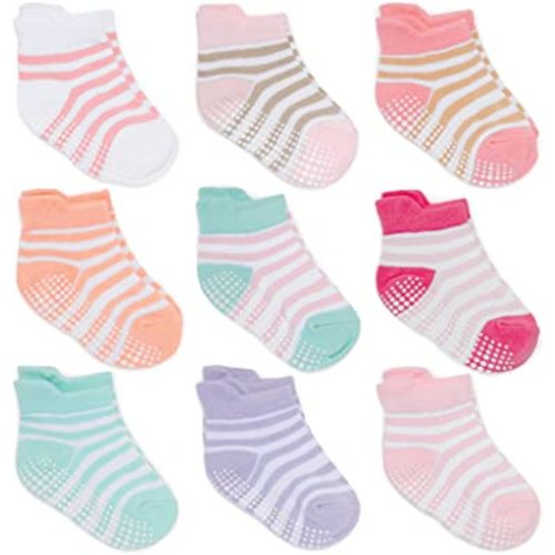 Zaples Baby Non Slip Grip Ankle Socks with Non Skid Soles for Infants Toddlers Kids Boys Girls