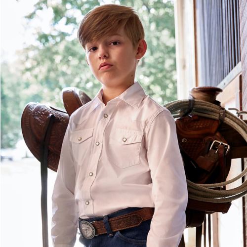 Boy's White Long Sleeve Dress Western Snap Shirt | COLLECTIONS | Wrangler®