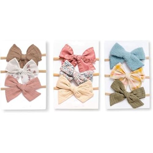 Little Poppy Co. Three Hair Bows Set - Stylish Handmade Accessories for Babies, Toddlers & Girls (Original on Nylon Headband (3 months - 3 years), Hazel Bow Headband Bundle)