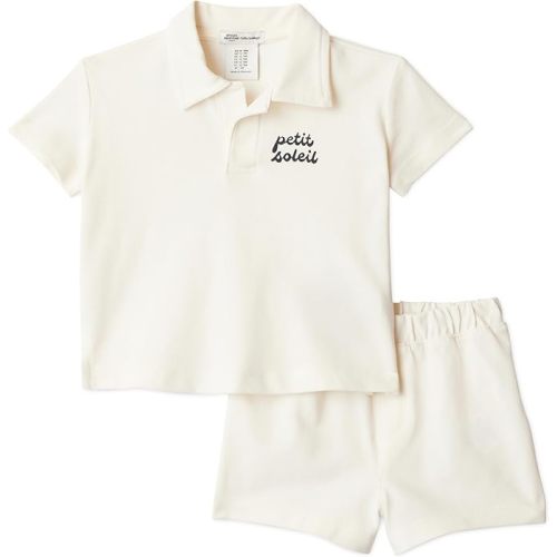 Amazon Essentials x Sofia Grainge Toddlers and Baby Boys' Cotton Pique Short Sleeve Shirt & Shorts Play Set