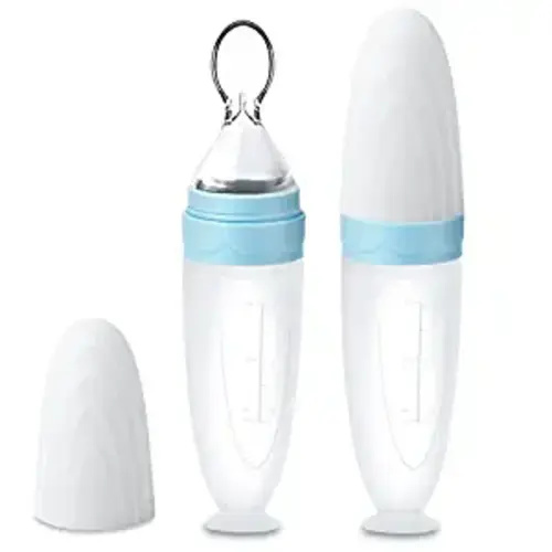 Termichy Baby Food Dispensing Spoon: Squeeze Feeder Dispenser for Baby - Self Feeding Bottle Spoon - Blue-2 Pack