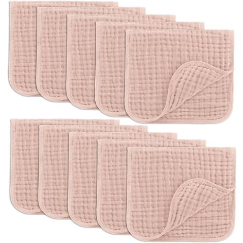 Comfy Cubs Muslin Burp Cloths 20" x 10", Pack of 10 - Large, 6-Layer, Ultra Absorbent 100% Cotton for Baby Drool and Messes - Soft, Safe & Gentle Baby Burp Cloths for Boys & Girls - Blush