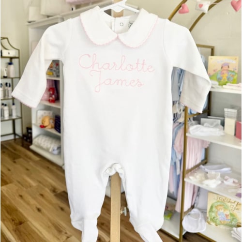 White with Pink Trim Collar Footie – Little Stitches & Co.