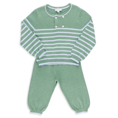 Lucerne Sweater + Jogger Set in Greenwich Green & Celestial Blue Stripe