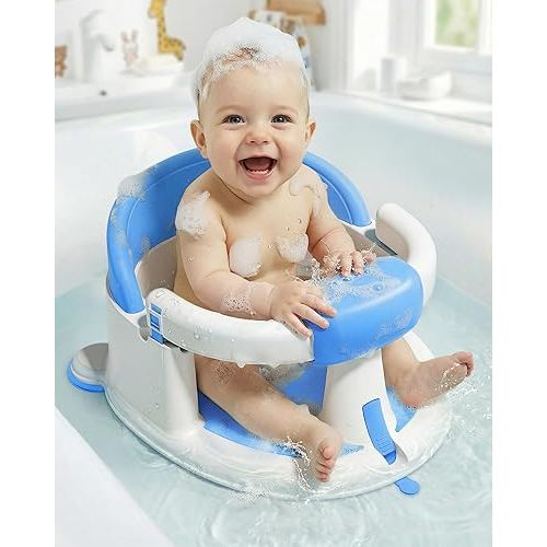 ONTHEWEI Baby Bath Seats for Babies Sitting Up, Non-Slip Baby Bathtub with 3 Suction Cups, Safe & Comfortable Toddler Bath Seat Ideal for Baby Bath/Shower Support, Stable Design, Grey (6-24 Months)
