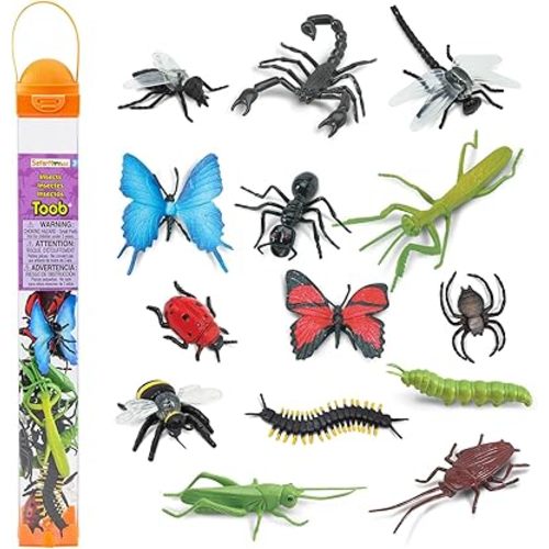 Safari Ltd. Insects TOOB - 14 Mini Figurines: Caterpillar, Dragonfly, Centipede, Grasshopper, Ladybug, Spider, Bee, Scorpion, Mantis, & More - Educational Toy Figures for Boys, Girls & Kids Ages 3+