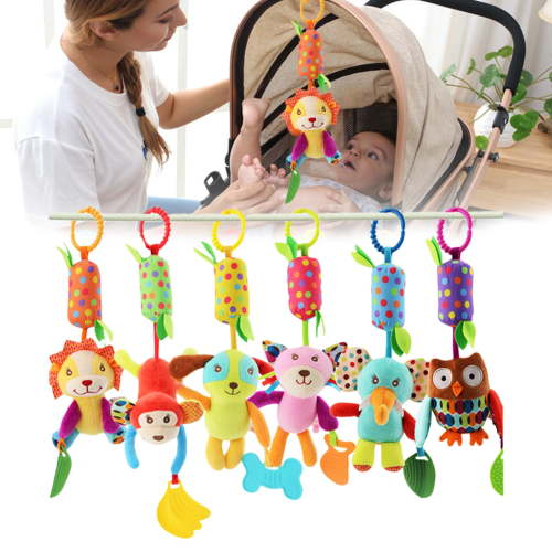 Fairnull Baby Hanging Rattle with Teether Crib Decoration Plush Animal Toy Hanging Wind Chime for Stroller Accessories