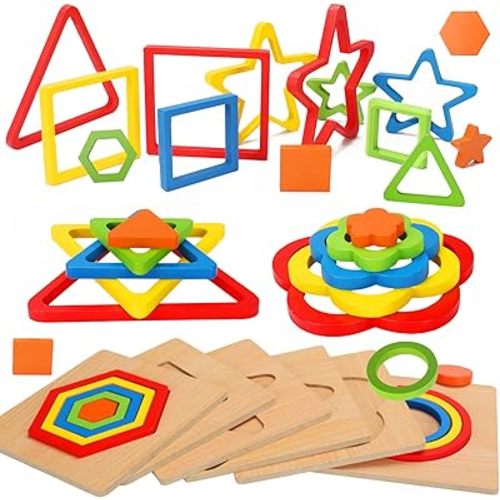 Toddler Puzzles Montessori Toy Wooden Shape Sorting Puzzle Sensory Toy Toddler Activities Preschool Learning Educational Autistic Developmental 1 2 3 Year Old Girl Boy 1-3 Dementia Game Easter Gift