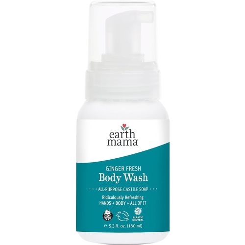 Earth Mama Ginger Fresh Foaming Hand Soap and All Purpose Body Wash for Sensitive Skin, Liquid Castile Soap with Organic Coconut Oil, Shea Butter, Calendula, & Aloe, 5.3 fl oz