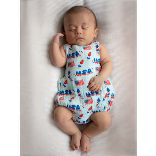 Muslin Retro Sunsuit, 4th of July Blue