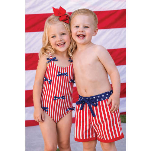 Boy's Swim Trunks in Stars & Stripes Party | Caden Lane