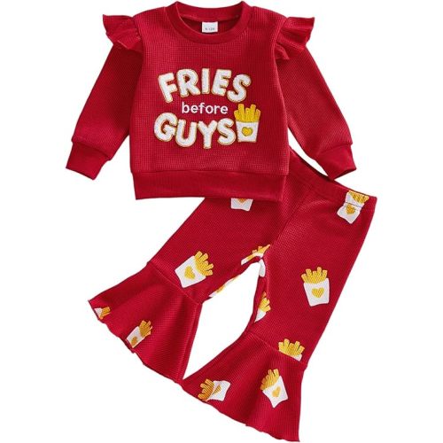 Socutebabe Toddler Girl Outfit Infant I LOVE MY MOMMY/DADDY Short Sleeve T-Shirts Flared Pants Little Girl Summer Clothes