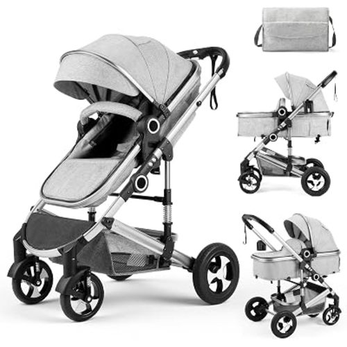 Kinder King 2 in 1 Convertible Baby Stroller, Diaper Bag, Light Grey