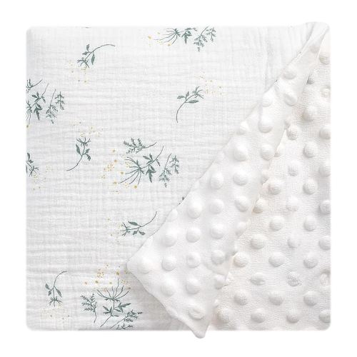 Fluffy-Backed Baby Swaddle Blankets Double Layer Organic Muslin Cotton Front Nursery Plush Dotted Fleece Back Receiving Bed Quilt Blanket for Unisex Newborn Toddler Boys Girls 30 x 41 Inches